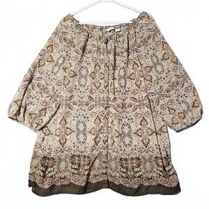 Liz Claiborne Women Plus 1X Boho Light Blouse Semi Transparent Button Front